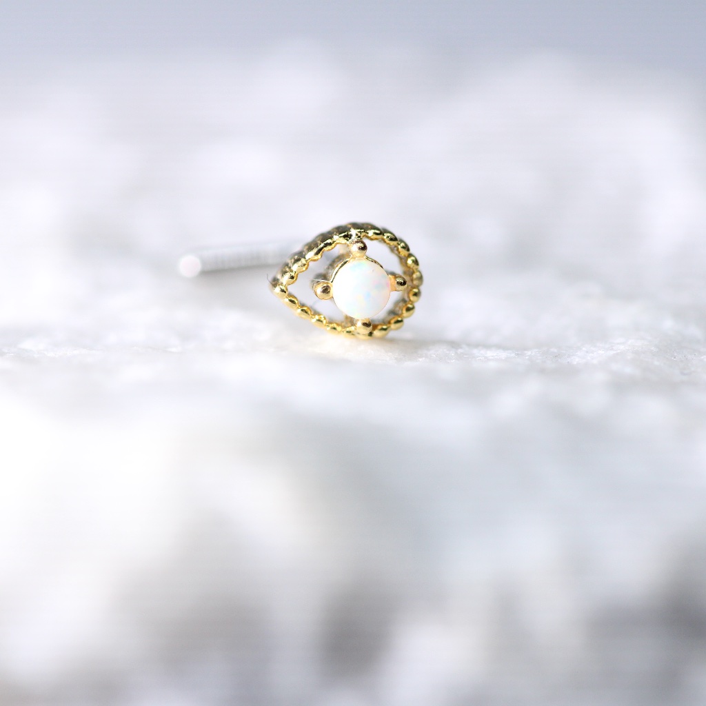Beautiful Golden Tone Opal Nose Piercing 20gauge New